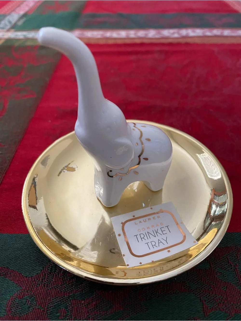 Elephant Ring Trinket Jewelry Holder White Ceramic Gold Base